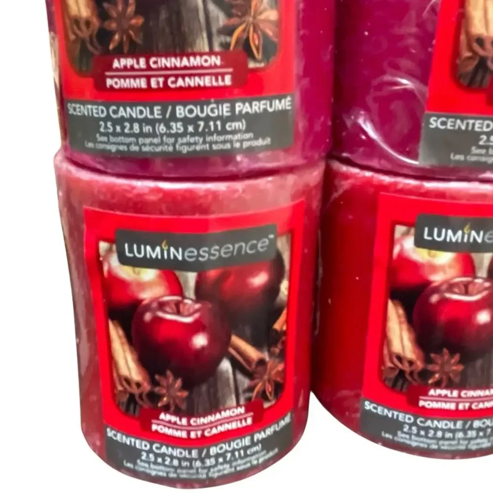 Luminessence Apple Cinnamon Scented Pillar Candle Lot 8 Red Holiday Home Gift